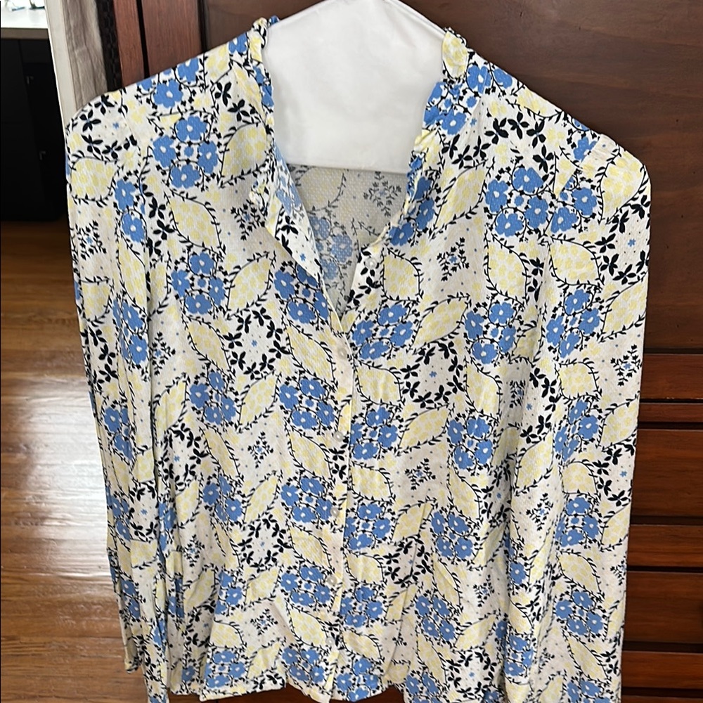 LOFT Floral Blouse in Blue and Yellow